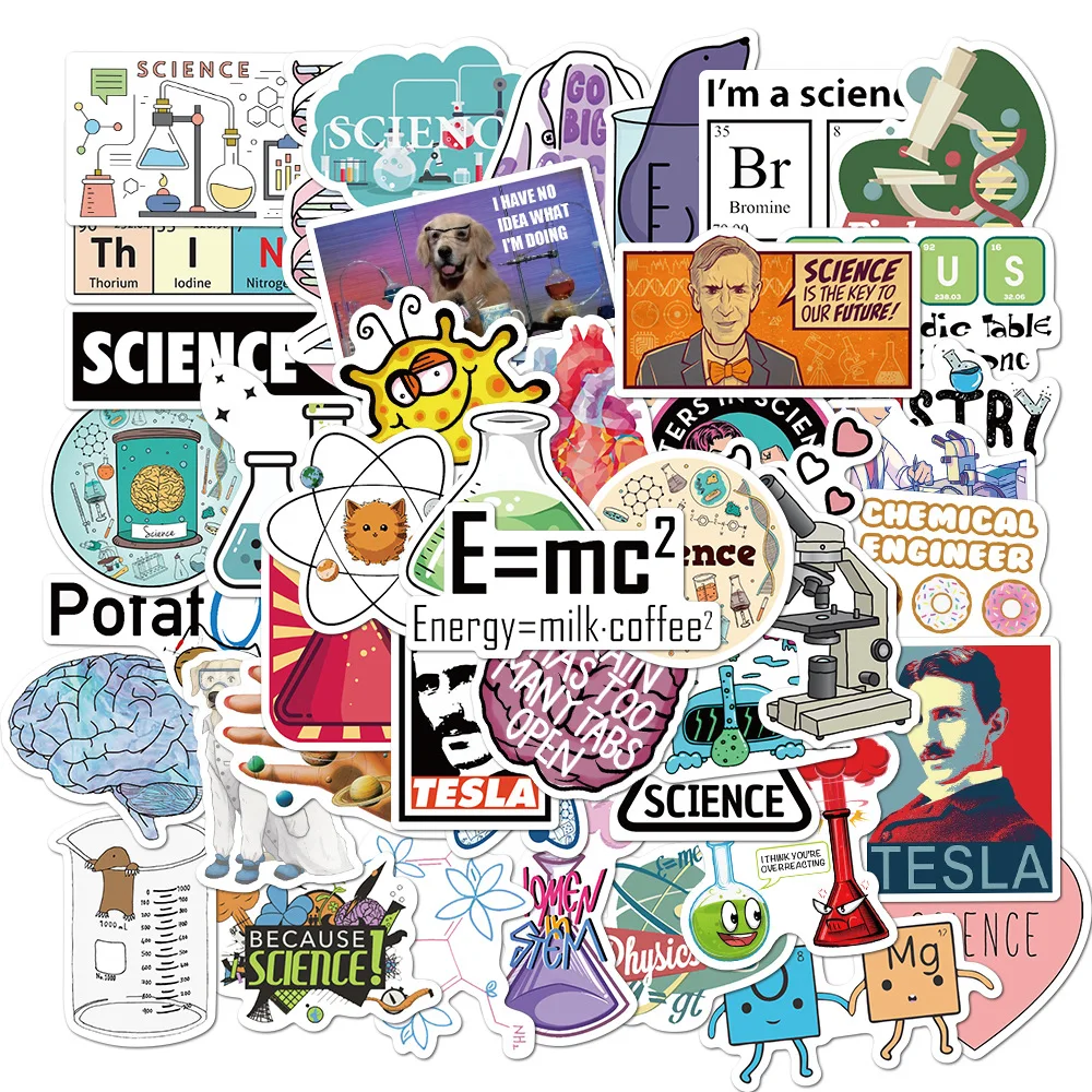 

50pcs science chemistry mathematics mixed laboratory symbol style stickers mobile phone laptop phone skateboard suitcase funny d