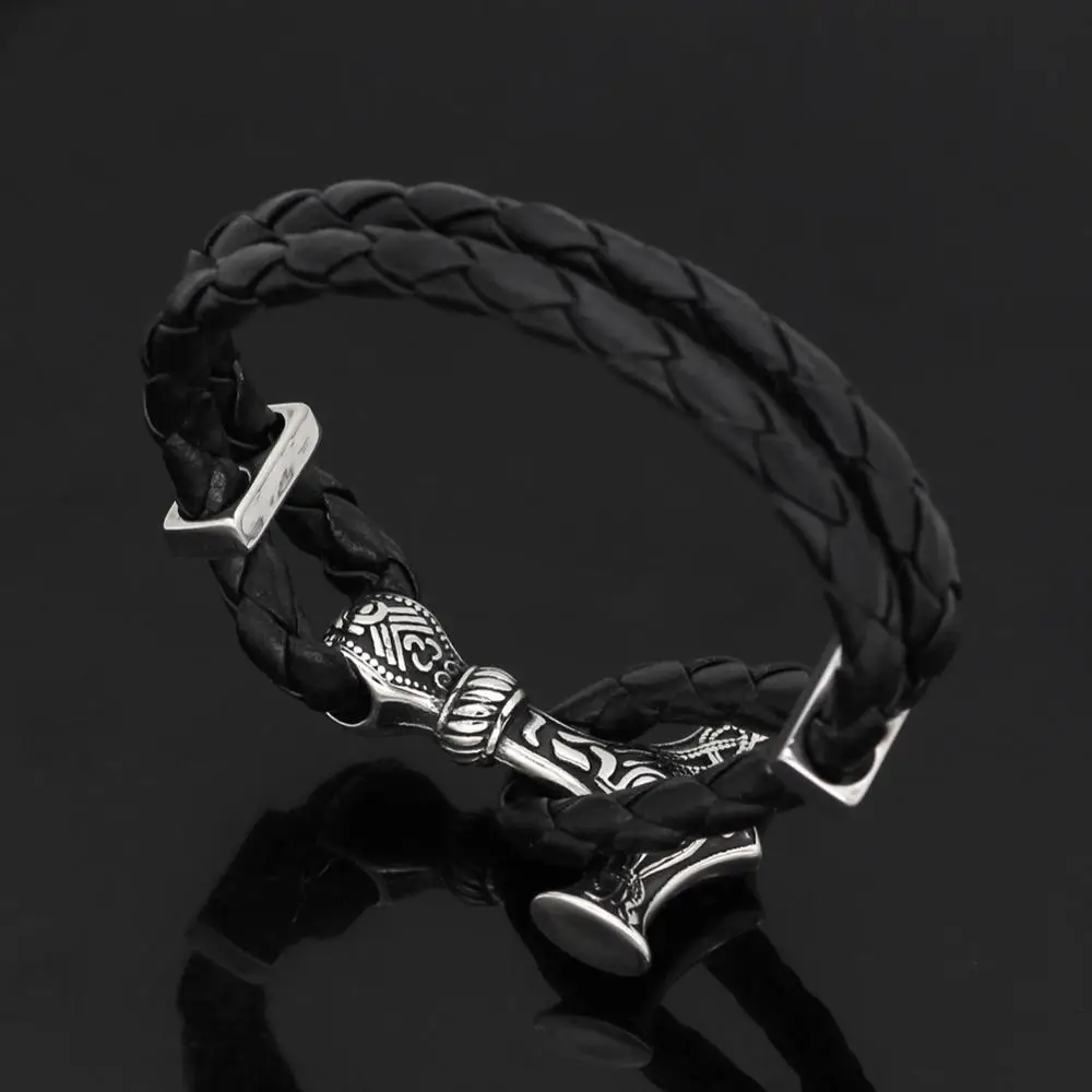 Новинка 2019 браслет из нержавеющей стали Vikings Thor's Hammer ретро кожаный веревочный