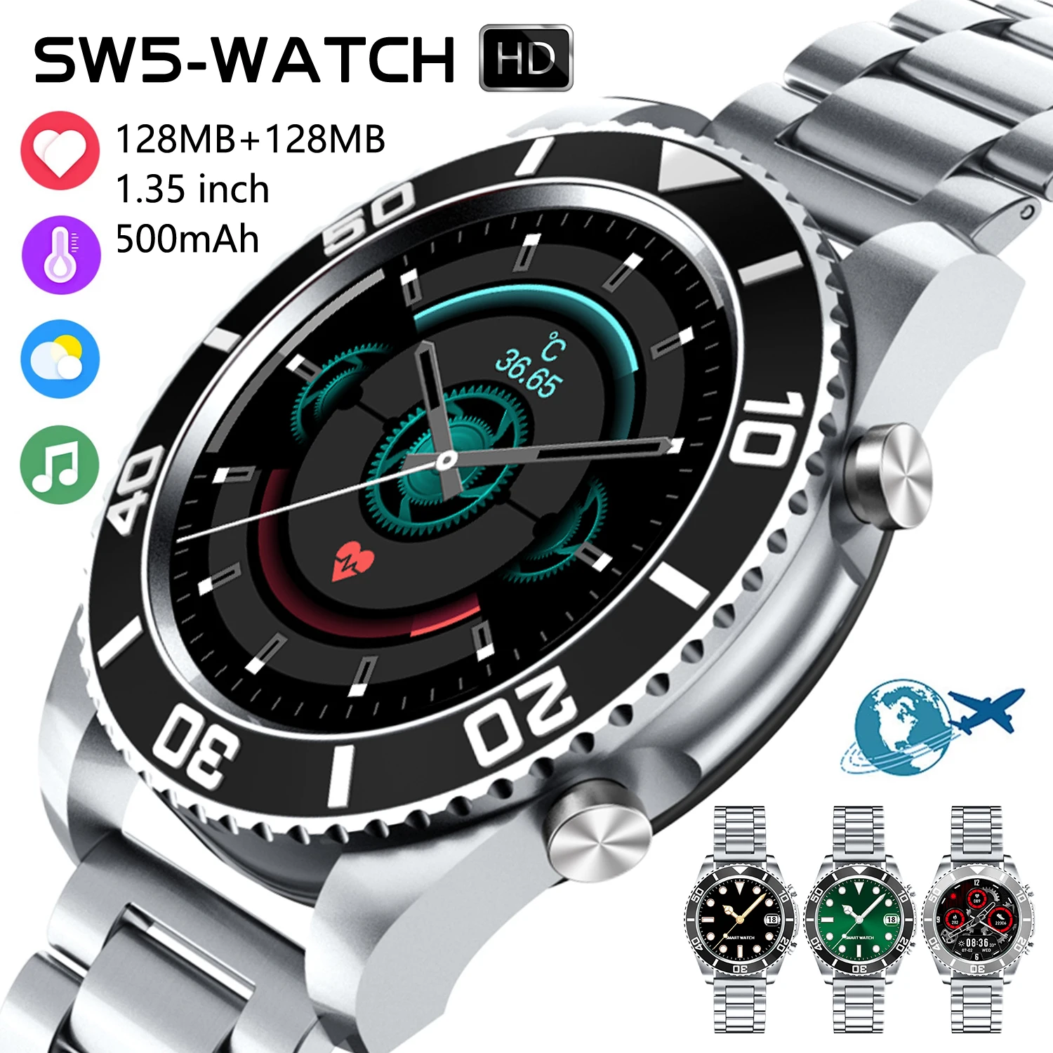 

Top Sell SW5 Smart Watch 2021 Men Sports 1.35inch HD Screen Bluetooth Call Fitness Tracker Health Monitering Wristwatch