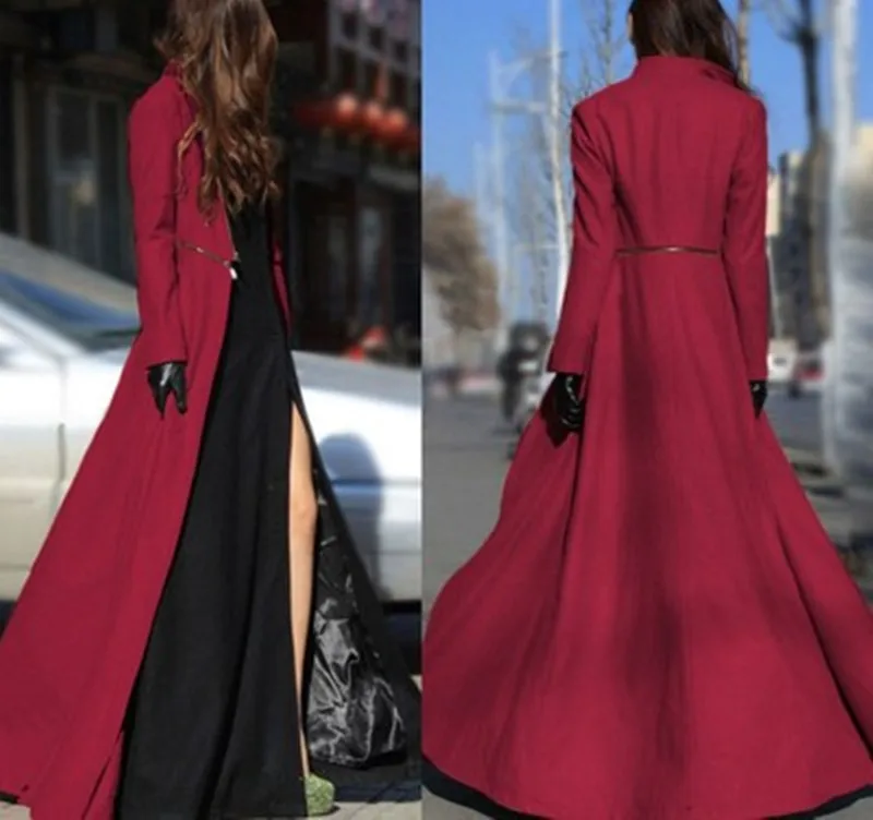 

Women Wool Blends Autumn And Winter Large Size Goddess Slim Big Swing Split Ends Mopping Long Section Wool Woolen Cloth Coat