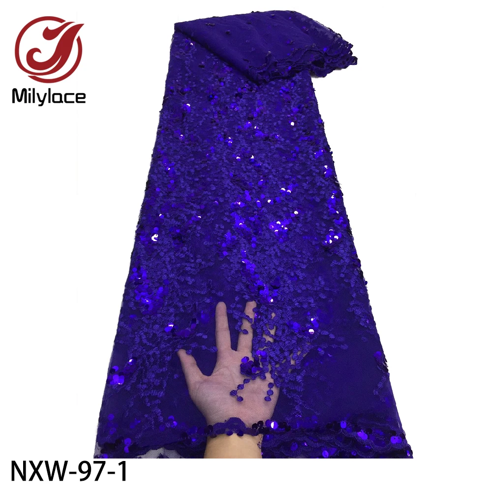 

Milylace Latest African Lace Fabric with Sequins 3D Tulle Mesh Lace Fabric High Quality Nigerian Lace for Wedding Party NXW-97