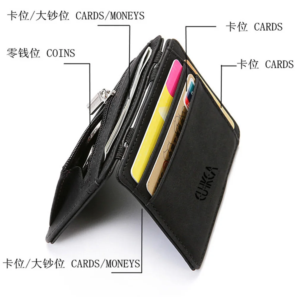 Magic Wallet Money Clip Card ID Slim Light Flip Leather Purse Clamp Money Case With Elastic Band Bifold Business Leather Wallet