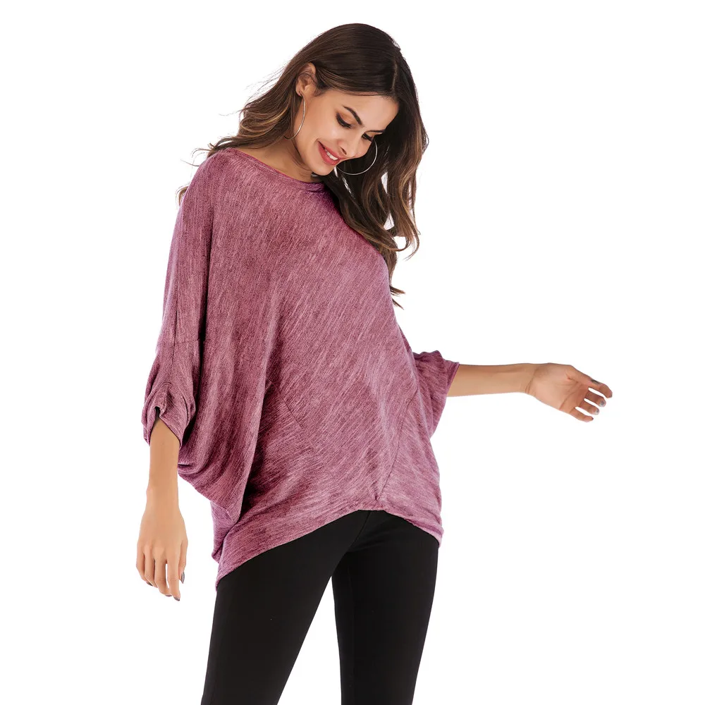 Женский Повседневный пуловер с длинным рукавом топы свободная Легкая рубашка