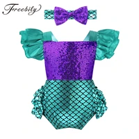 baby girls shiny sequins printed romper with headband kids toddlers halloween christmas cosplay party mermaid costume