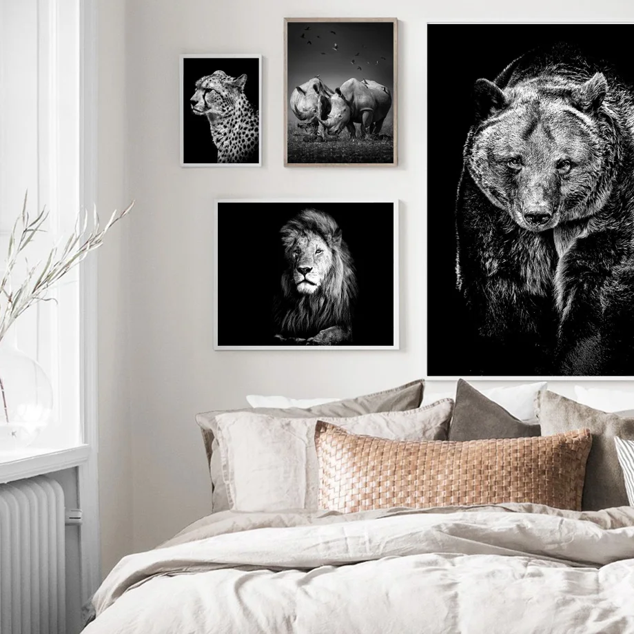 

Black White Bear Lion Owl Leopard Rhinoceros Wall Art Canvas Painting Nordic Posters And Prints Pictures For Living Room Decor