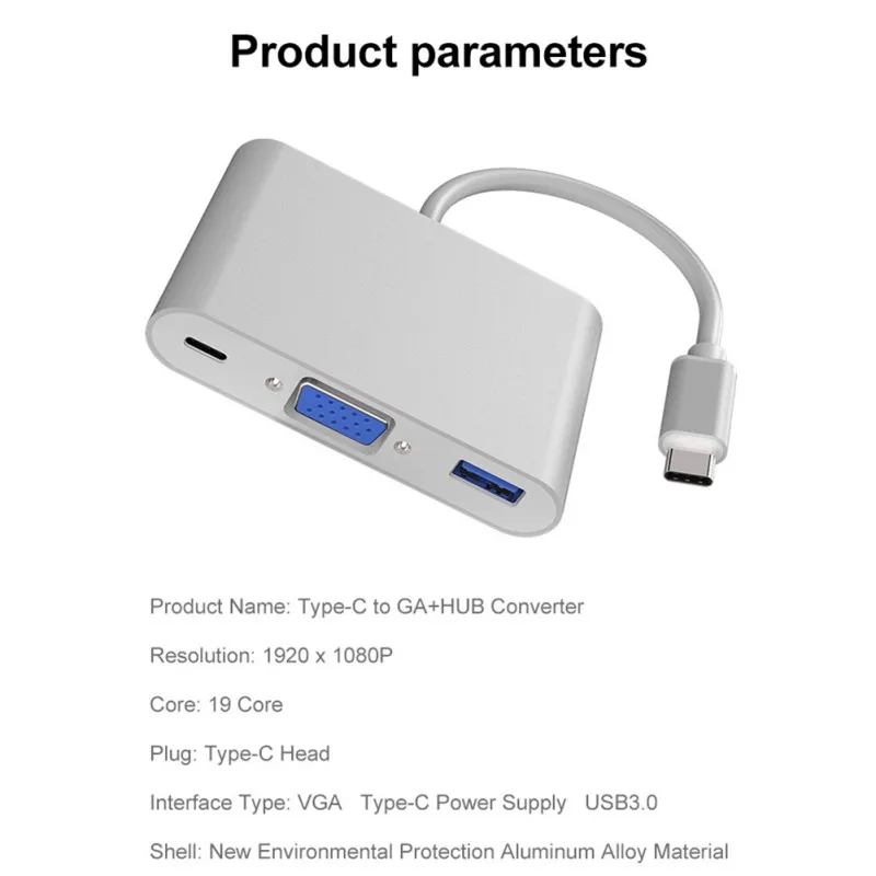 Тип с разъемами типа C и VGA Адаптер Hub 3 в 1 мульти Порты USB разъёмы адаптер для