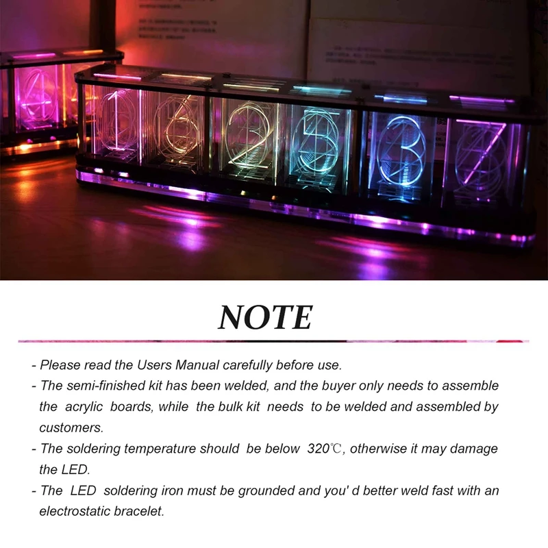

RGB pseudo glow tube clock diy kit ips tube clock retro digital ornaments living room creative desktop electronics