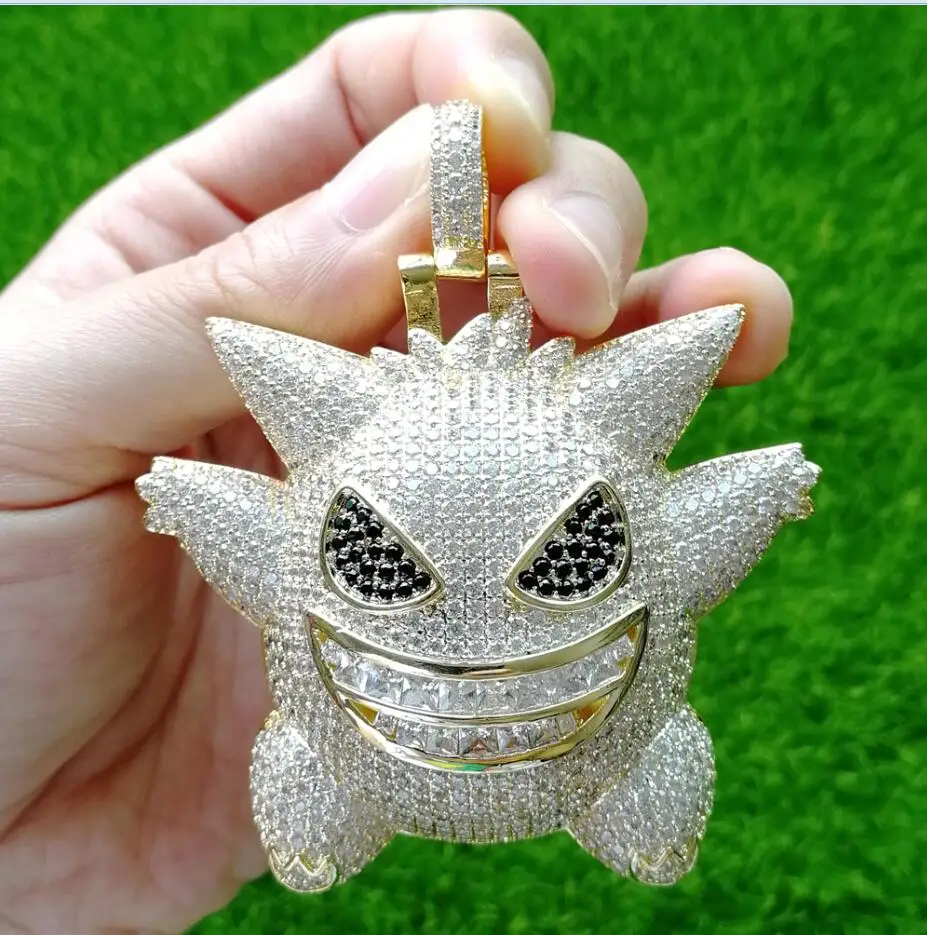 gold color Large Size Brass CZ evil spirit Pendant Hip Hop Necklace Men Women Jewelry Iced Out CN502 - Metal Color: gold color