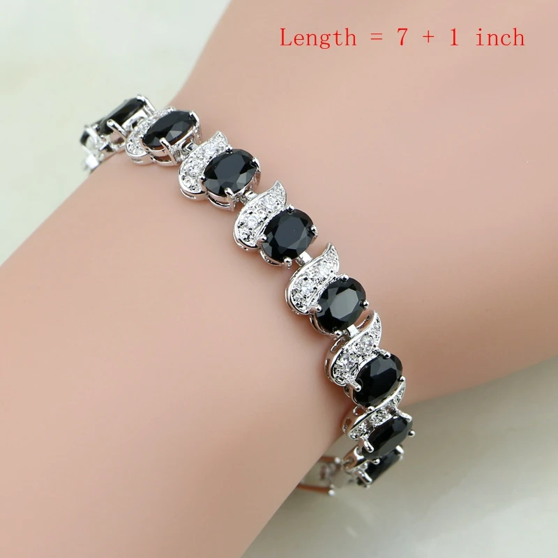 

925 Sterling Silver Jewelry Black Cubic Zirconia White CZ Jewelry Sets For Women Party Earrings/Pendant/Necklace/Rings/Bracelet