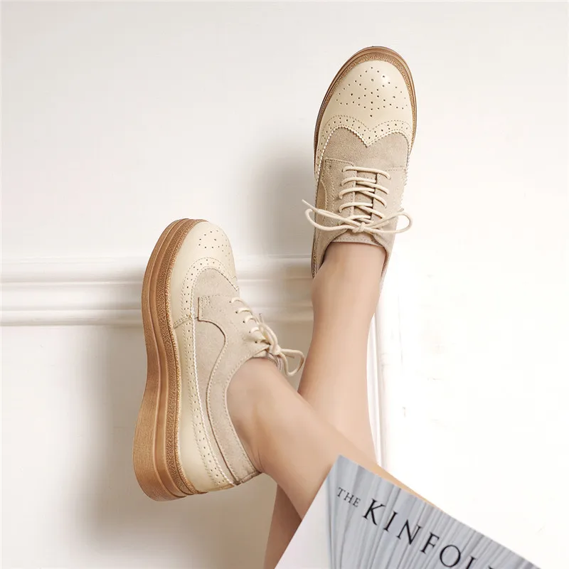 

Spring oxford shoes for women 2020 Autumn Lace Up Footwear Square Heel Flat Platform Shoes Black 831728