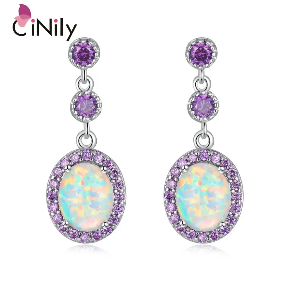 Женские серьги с овальным камнем CiNily большие белым огненным опалом