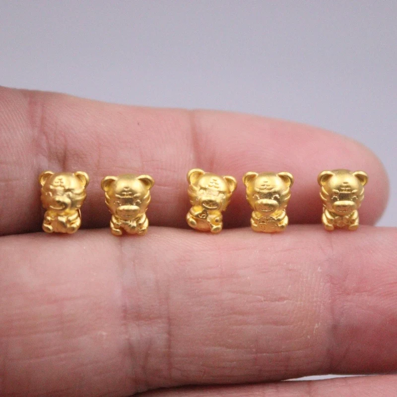 

1PCS Pure 999 24k Yellow Gold Bead DIY Bracelet Gift Bless Lucky Cute Tiger Pendant Within 0.2g