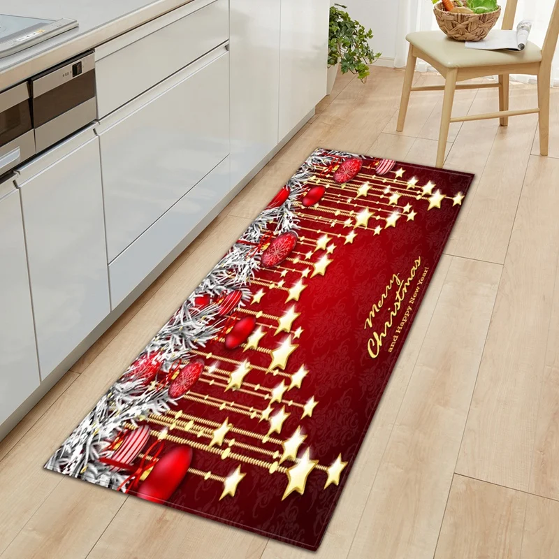Christmas 3D Print Kitchen Mats New Year Festive Floor Mat Modern Printed Soft Floormat Washable Entrance Doormat Anti-slip Rug