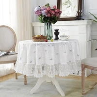 white flowers jacquard tablecloth with lace hem for round table home wedding party christmas decoration nordic table cover cloth