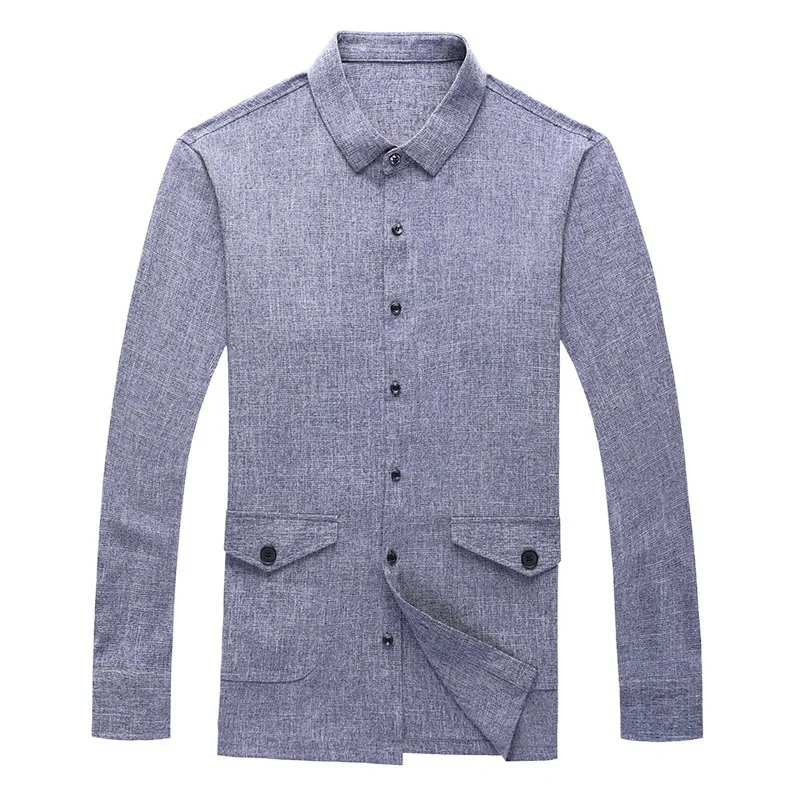 

2021 Men's Spring New Long Sleeve Shirt Chinese Fashion Casual Loose Cotton Linen Shirt