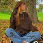 Женская толстовка с вышивкой в виде грибов KANCOOL, свитшоты в стиле 90-х годов, худи с длинным рукавом и круглым вырезом, уличная одежда, 2021