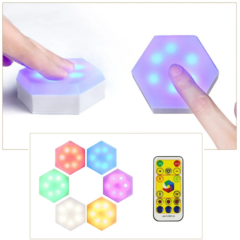 

Light Touch Sensor Night Lights LED Hexagon Light Magnetic Modular touch Wall Lamp Home Decor Battery Color Night lamp