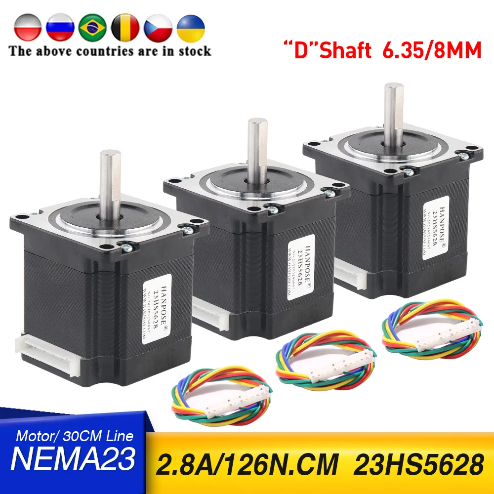 

3pcs Free shipping 4-lead Nema23 Stepper Motor 23HS5628 165Oz-in 56mm 2.8A 126N.CM 57 motor for ISO CNC Laser Grind Foam Plasma