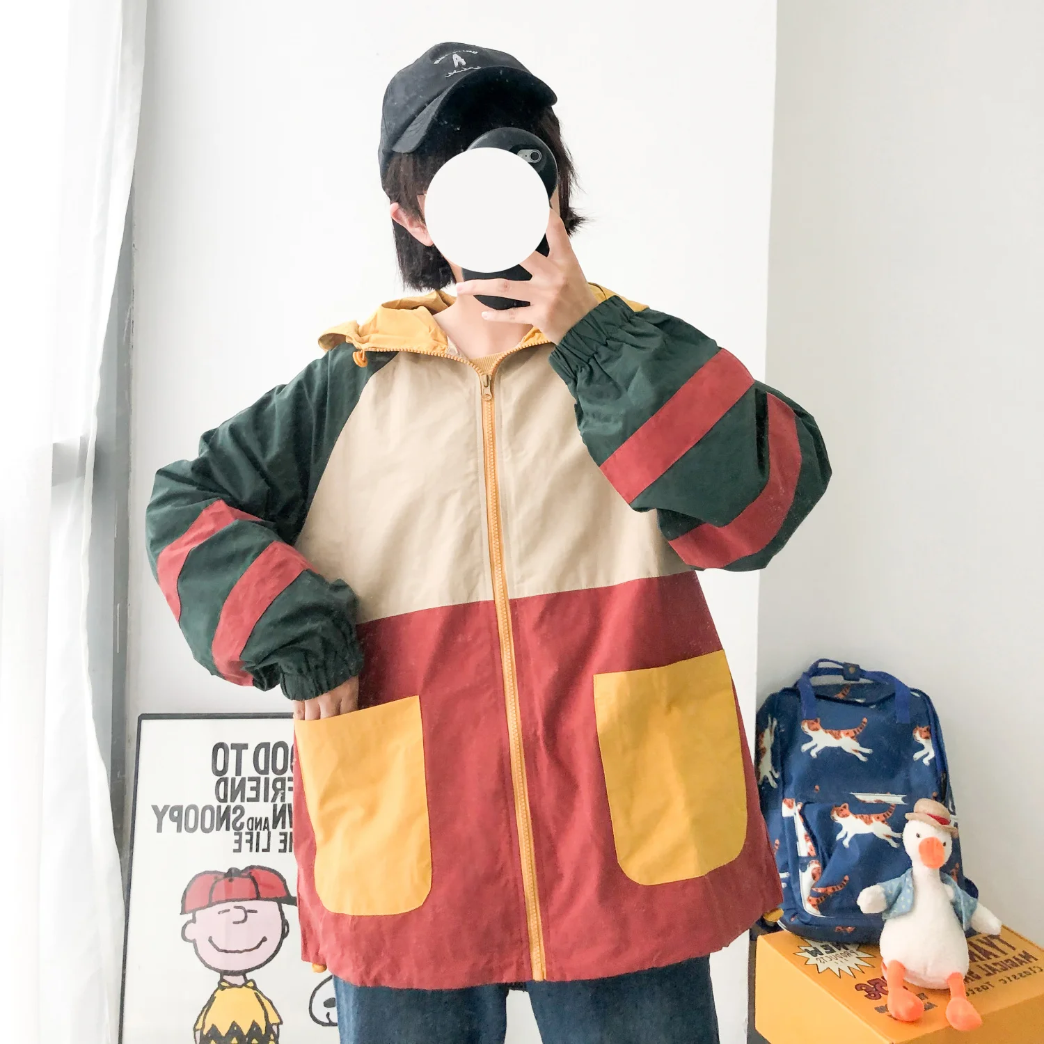 Harajuku Для женщин куртка с капюшоном, Новая Осенняя мода, Цвет одинаковая тонкое пальто подойдет для девочек-подростков Свободная куртка