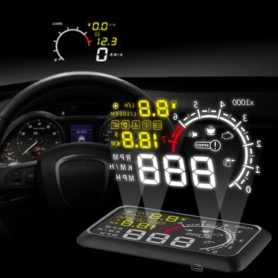Автомобильный дисплей 4C OBDII HUD OBD2 с индикацией дальности км/ч миль/ч