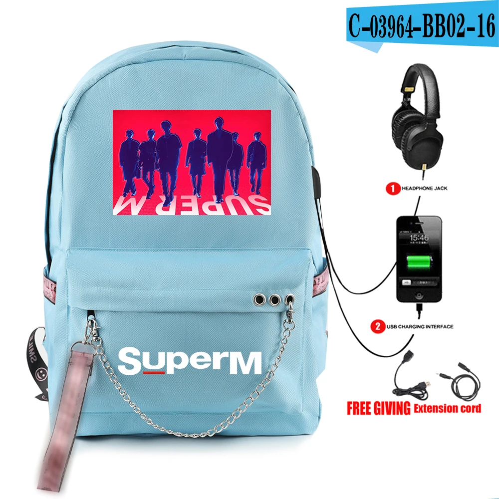 SuperM рюкзак KPOP крутой логотип команды стильный с подвесным орнаментом с USB молнией модный рюкзак для путешествий - Цвет: BB02