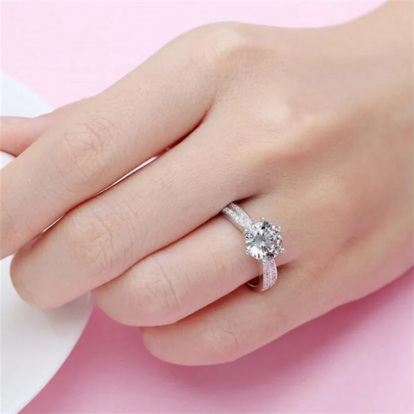 Акция! Женское кольцо из серебра 100% пробы с фианитом 3 карата 8 мм | Украшения и