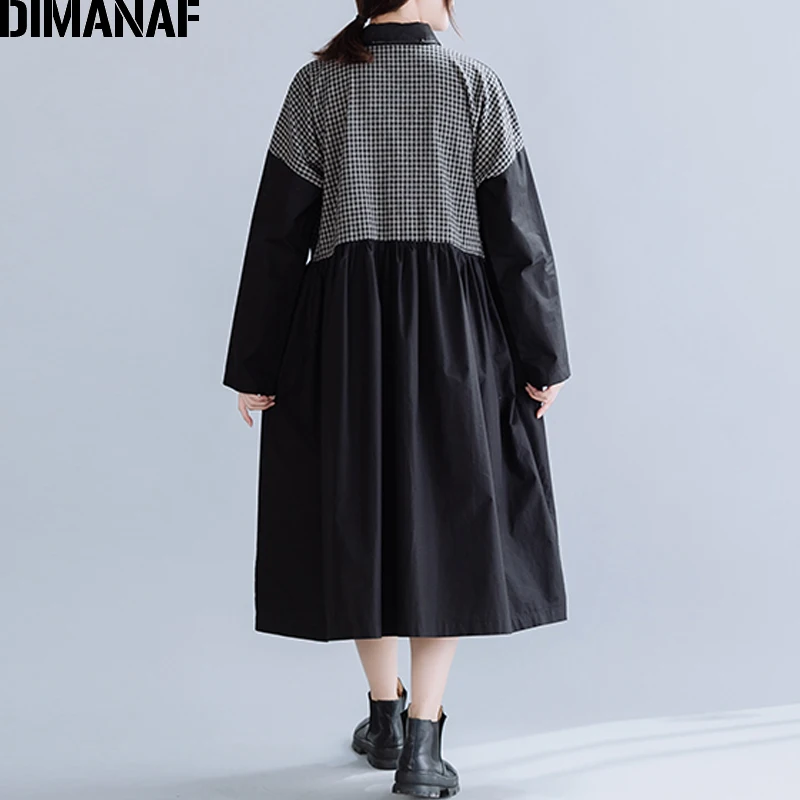 DIMANAF плюс размер зимнее винтажное женское платье свободное Плиссированное