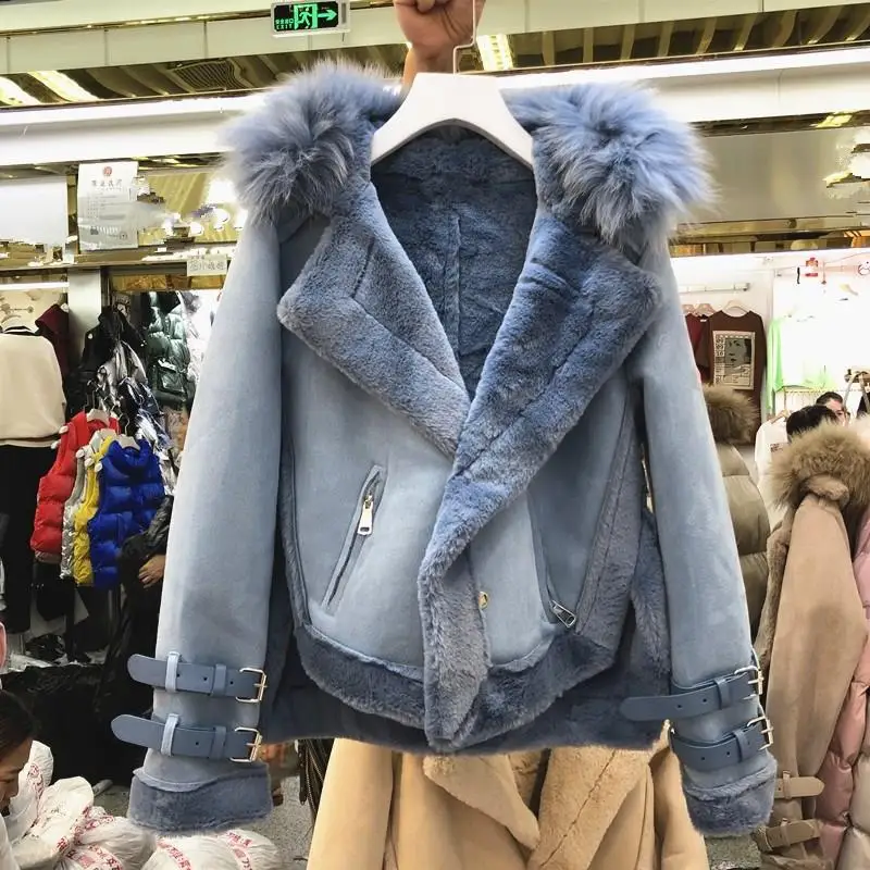 Зимнее пальто из овечьей шерсти женские толстые мотоциклетные замшевые кожаные