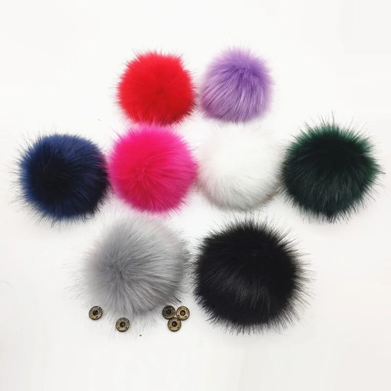 12cm colorful pompoms with snaps New winter artificial fur poms for knitted beanies cap hats shoes men's skullies & beanies