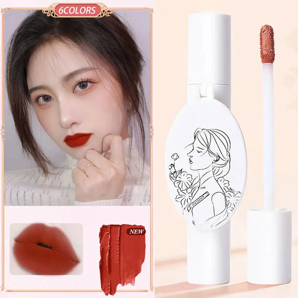 

6Colors Women Waterproof Matte Non-stick Cup Lip Glaze Lip Gloss With Mirror Makeup Tool Lipstick