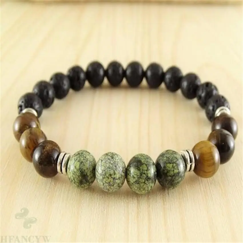 8mm Lava Stone Tigers Eye Gemstone Bracelet 7.5 inches Yoga Sutra Pray Stretchy Lucky Cuff Meditation Spirituality Wrist