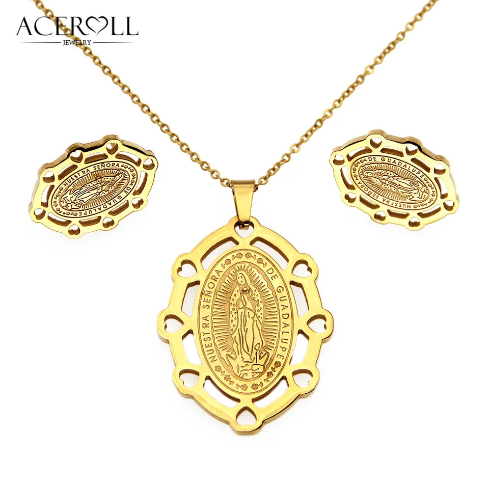 ACEROLL набор из нержавеющей стали римские украшения с овальным сердцем медаль Девы
