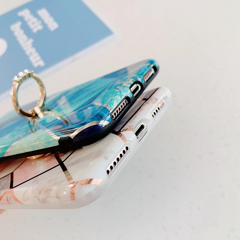 Геометрический мраморный чехол для iPhone XS с кольцом-держателем Роскошный