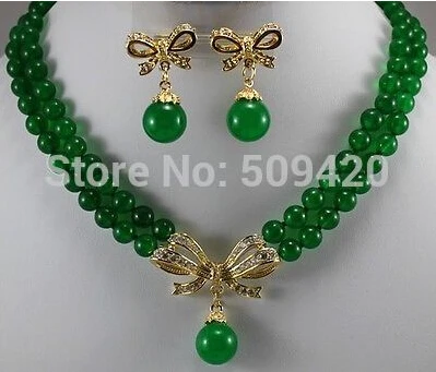 Бесплатная доставка&gt 2 нити 18 К желтое золото GP Зеленый Изумруд Круглый ожерелье