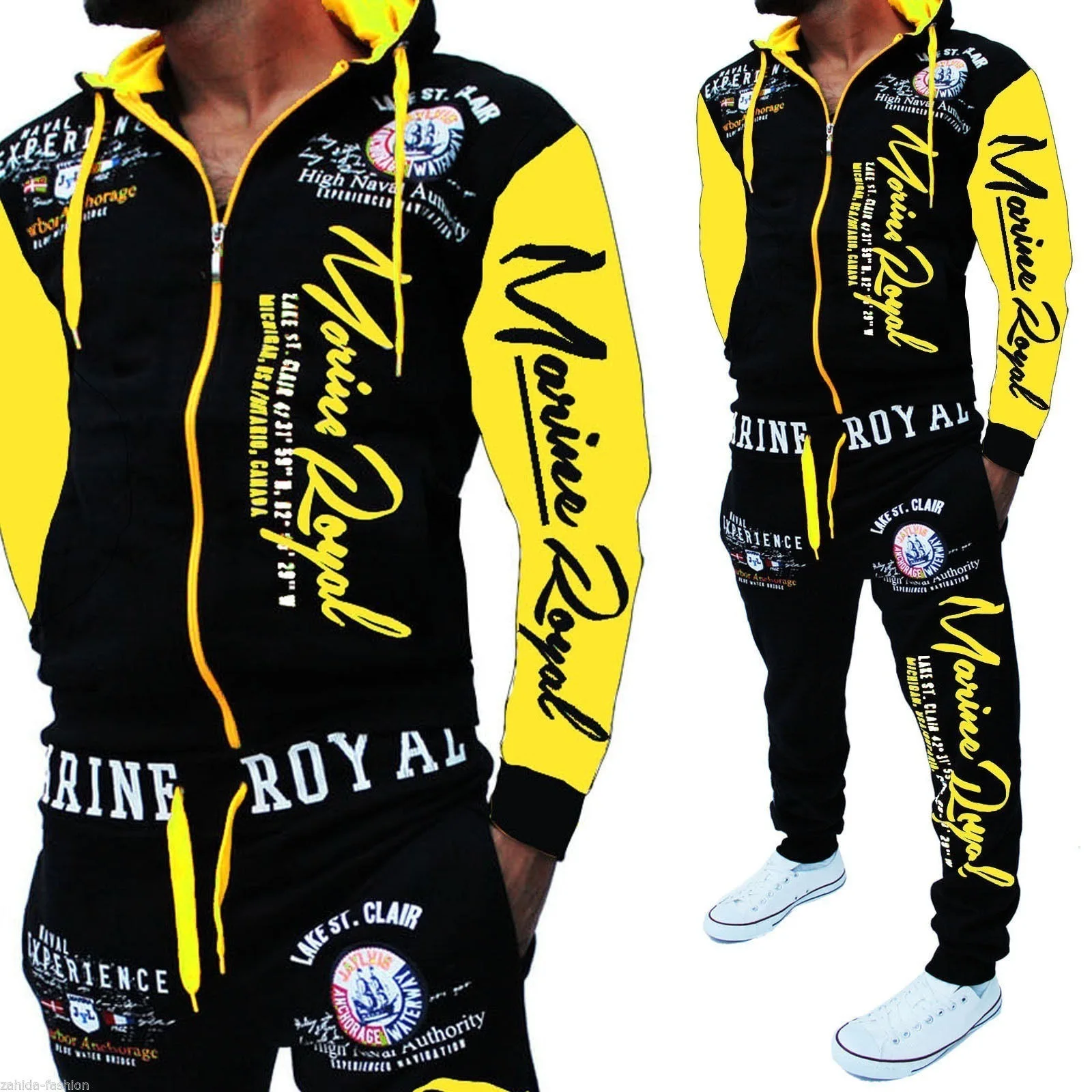 Мужская спортивная одежда с капюшоном, мужской спортивный свитшот на молнии с эластичным поясом и буквенным принтом, спортивный костюм, пов... от AliExpress RU&CIS NEW