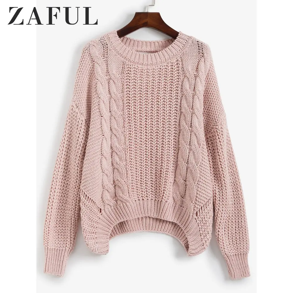 ZAFUL свитер с открытыми плечами вязаный вырезом сзади джемпер Женская