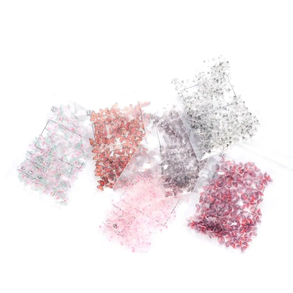

100pcs/bag Colorful Nail Art Decoration 3D Three-dimensional Butterfly Chrome UV Gel Nail Polish Resin Butterfly Manicure Tips