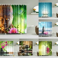 zen stone green bamboo buddha lotus landscape shower curtains flowers plants scenery bathroom curtains spa hanging wall decor