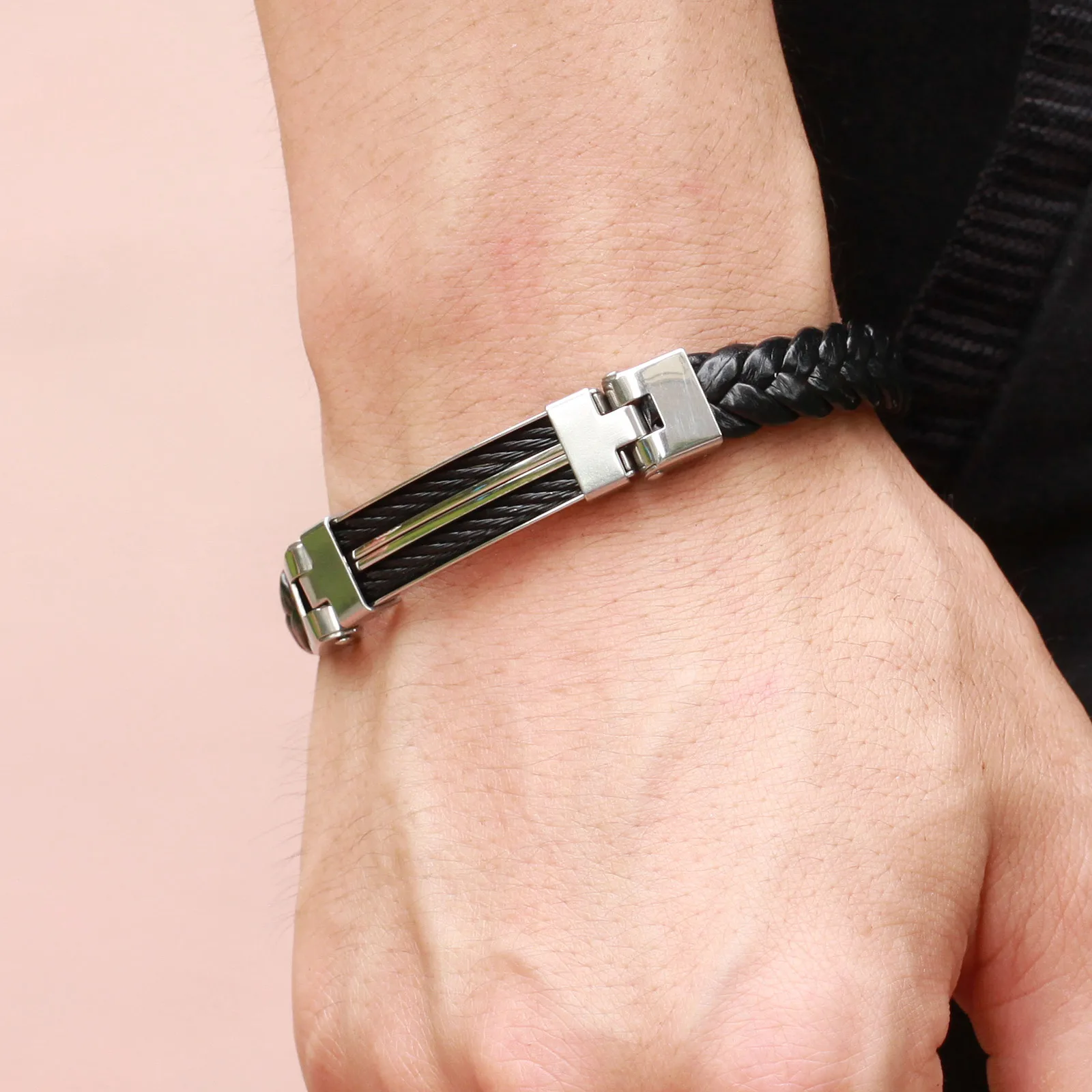 Мужской кожаный браслет из нержавеющей стали шарм модные украшения подарок для