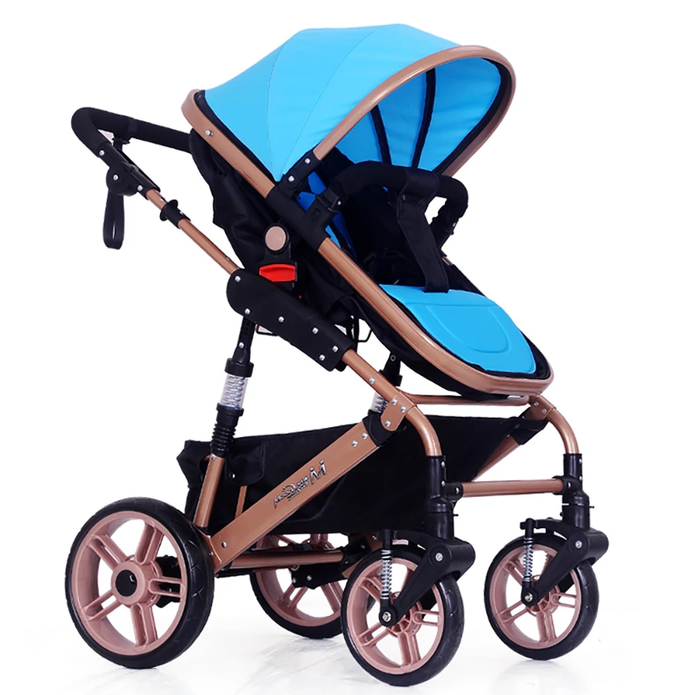 High View Baby Stroller Foldable Travel Pram Baby Carriage with Multi-Positon Seat Extended Canopy Infant Pushchair Red