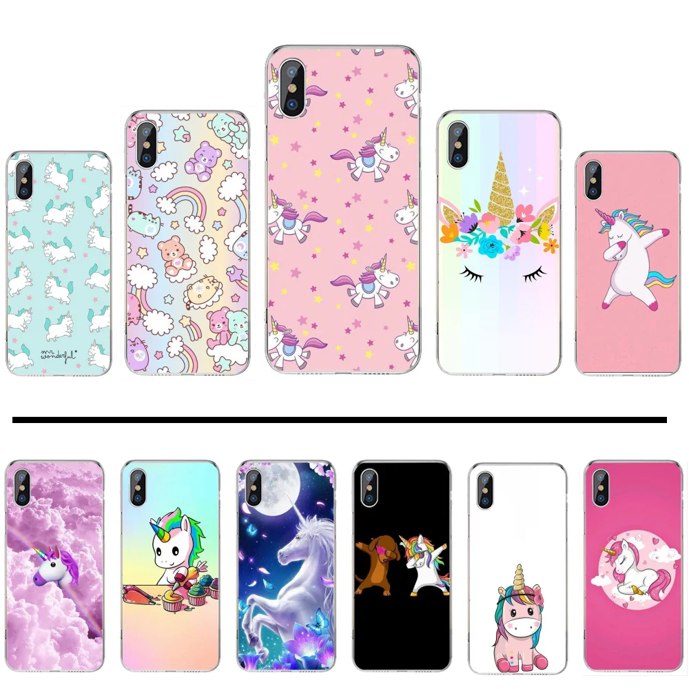 Радужный Единорог милая лошадь животное черный мягкий резиновый чехол для