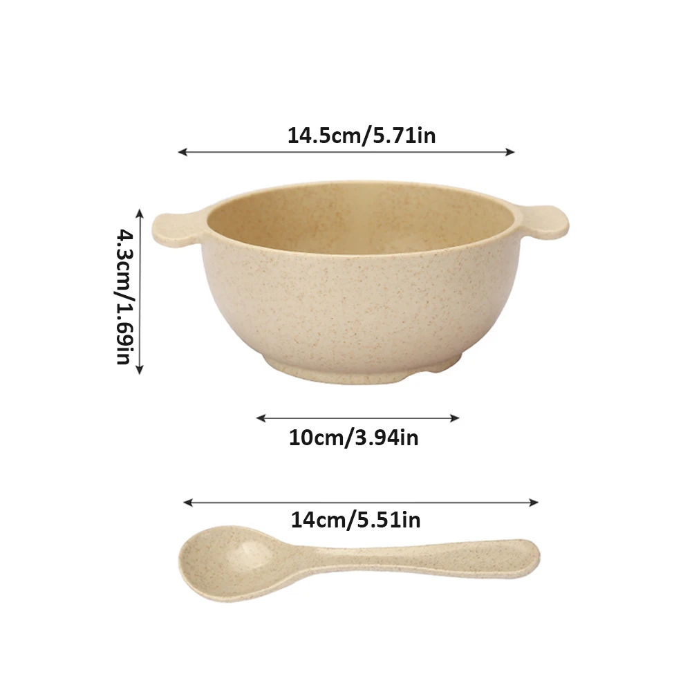 

4pcs/Set Wheat Straw Bowl Unbreakable Lightweight Environmental Protection Breakfast Cereal Bowls For Kids Family With Handle