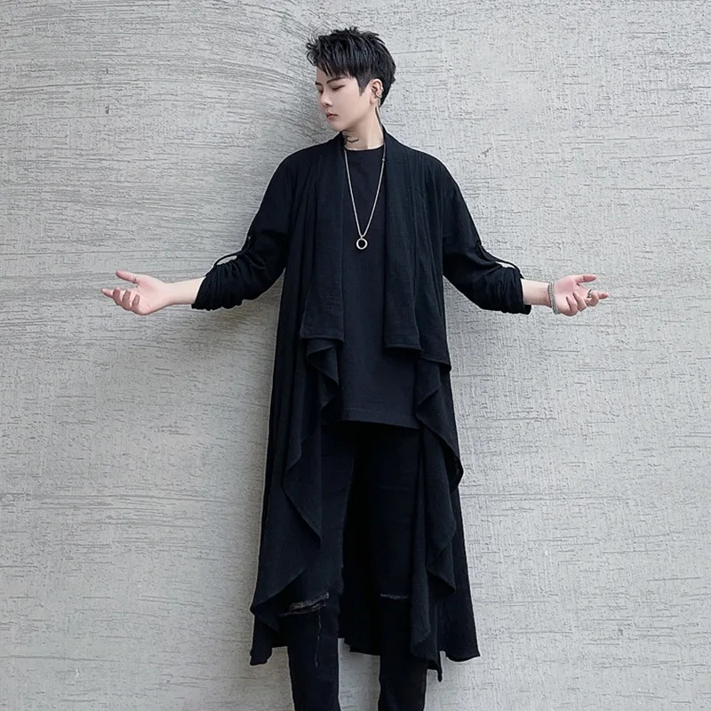 

Long Shirt Men's Linen Thin Trend Loose Dark Hair Stylist Solid Color Shirt