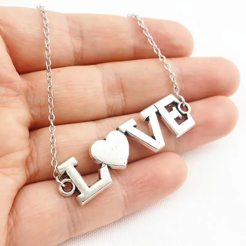 Vintage Metal Letter Heart LOVE Pendant Chain Necklaces Diy Girl Women Valentine's Day Gift Jewelry Making | Украшения и