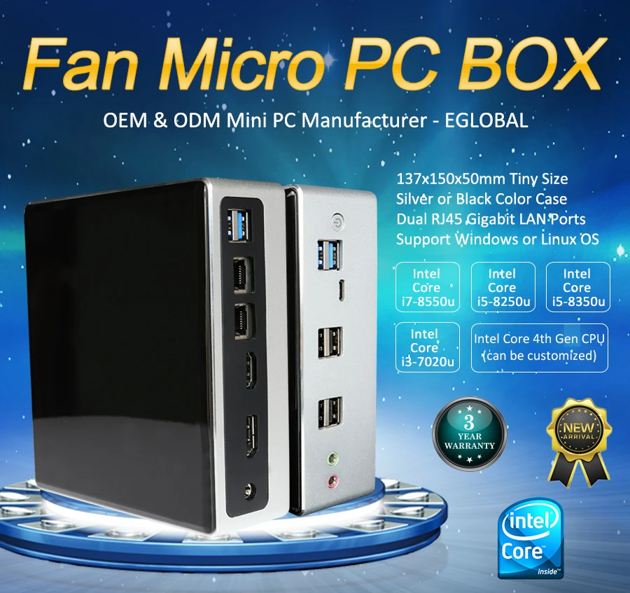 Мини-компьютер 8-го поколения игровой мини-ПК Core I3 7020U/I5 8250U/I7 8550U 32 Гб DDR4 M.2 NVME SSD Windows