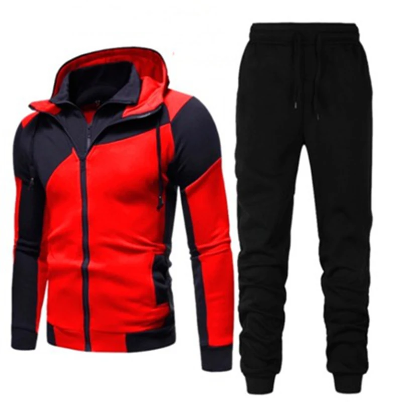 

2021 Fall/Winter Men's Suit Solid Color Sports Suit 2 Piece Men's Double Zip Hoodie + Pantsuit Men's Street Coat Jacket 3XL