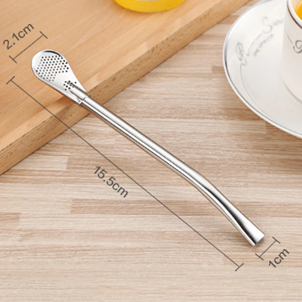 2in1 многоразовые Нержавеющая сталь питьевые соломки чайная и кофейная ложка
