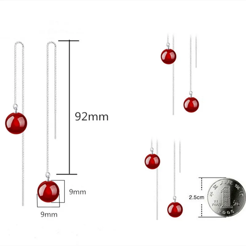 925 пробы Серебряные серьги красный агат длинной кисточкой для Для женщин модные