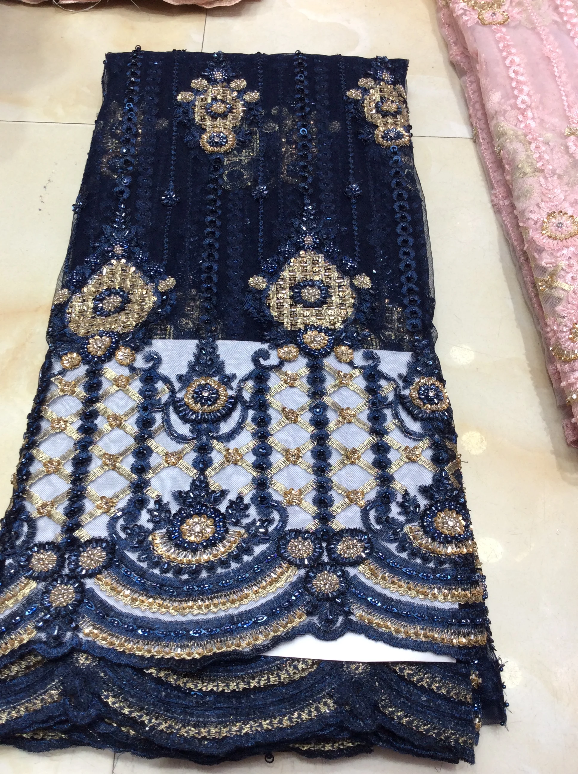 top quality beaded handmade French net lace fabric African mul ti color embroidery tulle with beads for ladies dress | Дом и сад