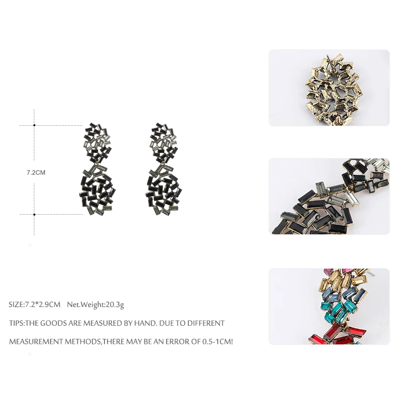 Женские серьги подвески со стразами Yhpup Разноцветные с геометрическим